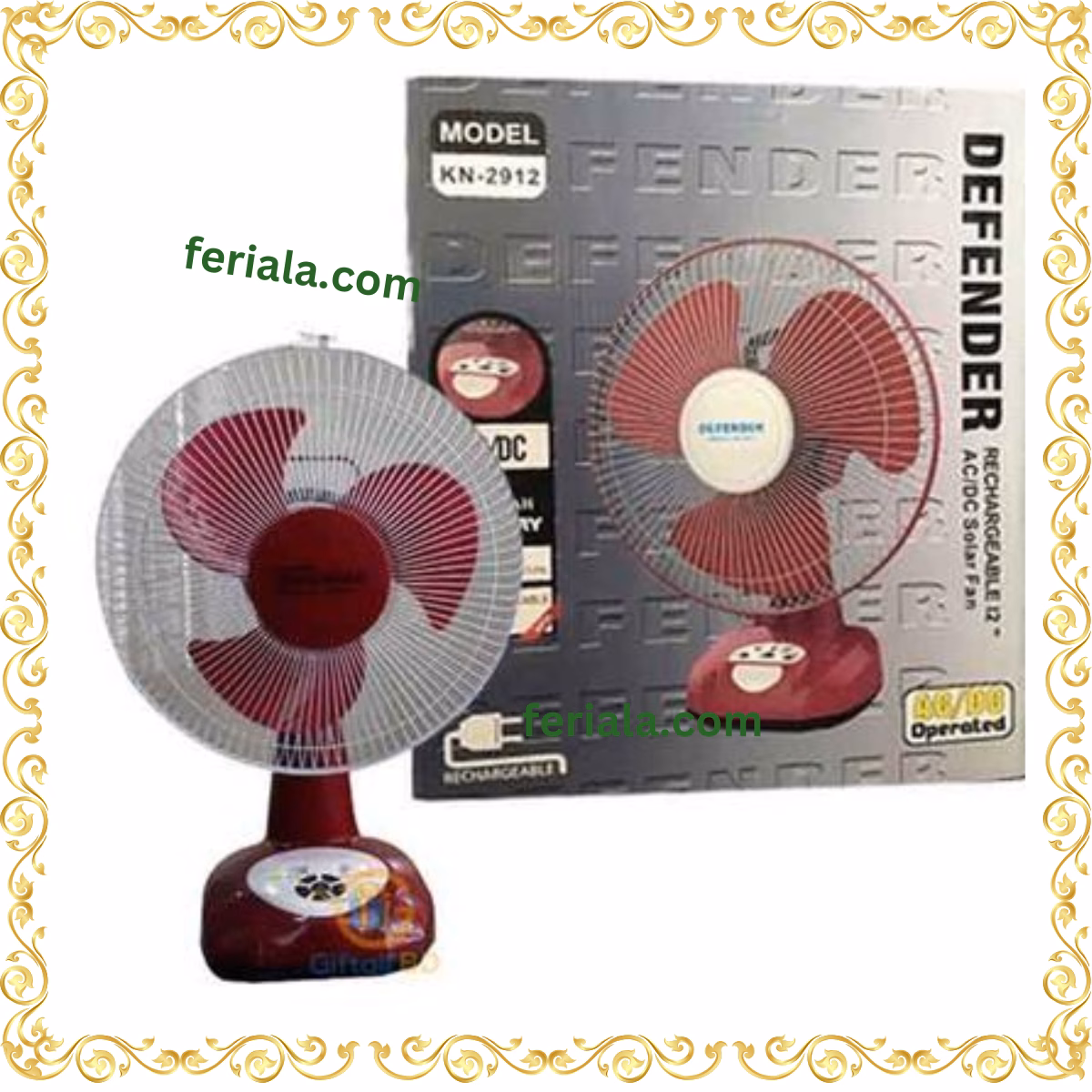 Defender KN 2912 Rechargeable 12inch Table Fan (Maroon)