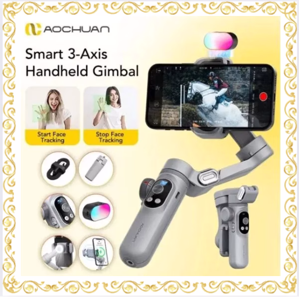 AOCHUAN Smart X Pro Gimbal Handheld Stabilizer for Smartphone OLED Display Wireless Charging Inception Mode(SmartXPro White)